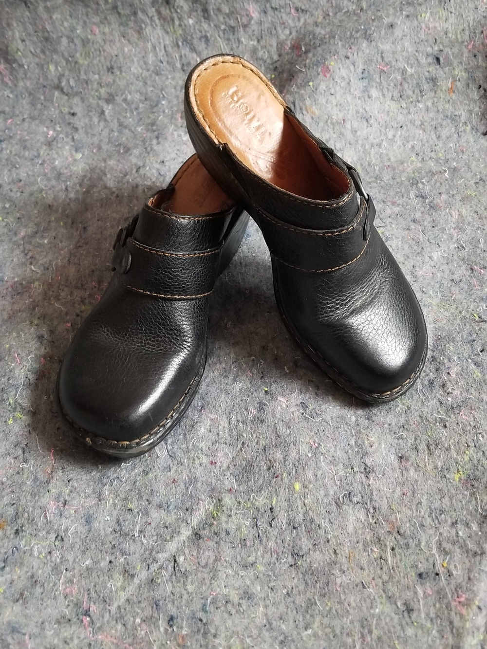 Born Black Leather Clog Mules